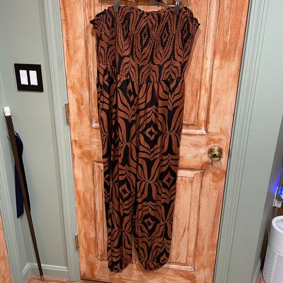 Anthropologie 2X Printed Balloon Leg One Piece Smocked Tube Top Jumpsuit - Picture 2 of 11